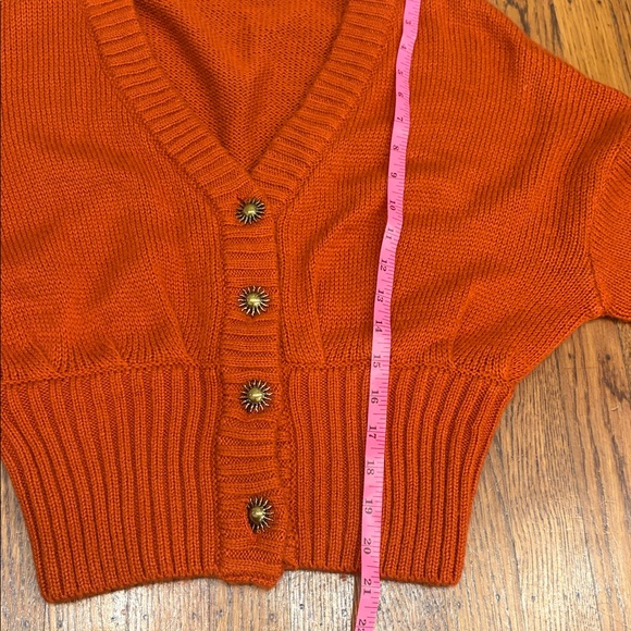 🌞 Farm Rio Orange Chunky Bubble Knit Cardigan • Small • Gold Sun Buttons - Picture 7 of 7